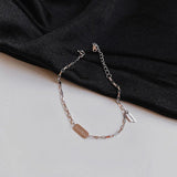 925 Silver Square Letter Bracelet Wide Chain Minimalist Office Jewelry