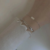 925 Silver Square Letter Bracelet Wide Chain Minimalist Office Jewelry