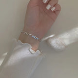925 Silver Square Letter Bracelet Wide Chain Minimalist Office Jewelry