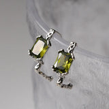 925 Silver Green Zircon Hoop Earrings Vintage Texture Punk Jewelry