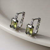 925 Silver Green Zircon Hoop Earrings Vintage Texture Punk Jewelry