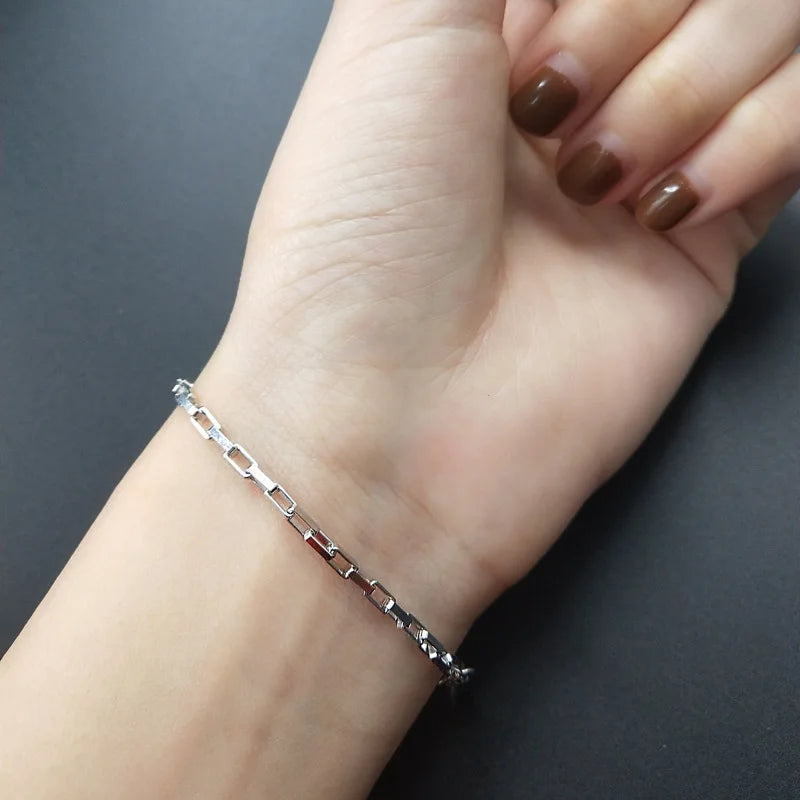 925 Silver Thick Square Chain Bracelets Women Fashion Jewelry