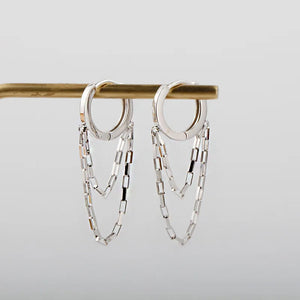 925 Silver Chain Tassel Hoop Earrings Anti Allergy Womens Jewelry