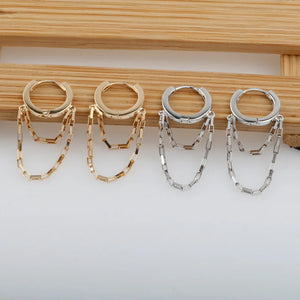 925 Silver Chain Tassel Hoop Earrings Anti Allergy Womens Jewelry