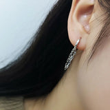 925 Silver Chain Tassel Hoop Earrings Anti Allergy Womens Jewelry