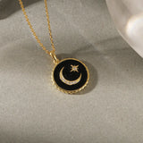 925 Silver Star Moon Zircon Pendant Necklace Gear Temperament