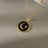 925 Silver Star Moon Zircon Pendant Necklace Gear Temperament