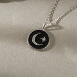 925 Silver Star Moon Zircon Pendant Necklace Gear Temperament