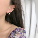 925 Silver Thick Hollow Tube Hoop Earrings Glossy Minimalist Style