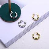 925 Silver Thick Hollow Tube Hoop Earrings Glossy Minimalist Style