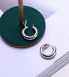 925 Silver Thick Hollow Tube Hoop Earrings Glossy Minimalist Style