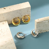 925 Silver Thick Round Hoop Earrings Glossy Top Earrings for Women
