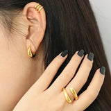 925 Silver Thick Round Hoop Earrings Glossy Top Earrings for Women