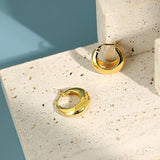 925 Silver Thick Round Hoop Earrings Glossy Top Earrings for Women