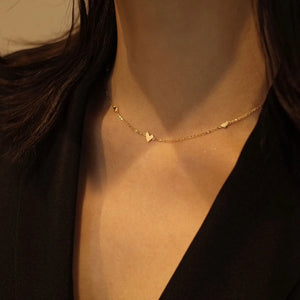 925 Silver 3 Heart Choker Necklace for Women Glossy Clavicle Necklace