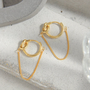 925 Silver Knot Chain Hoop Earrings Tassel Aesthetics Jewelry