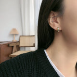 925 Silver Two-color Double Layer Hoop Earrings Glossy Thick Earrings