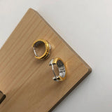 925 Silver Two-color Double Layer Hoop Earrings Glossy Thick Earrings
