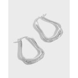 925 Silver Wave Texture Hoop Earrings for Women Exaggerated Aesthetics Jewelry