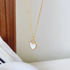 925 Silver Shell Agate Heart Pendant Necklace for Women