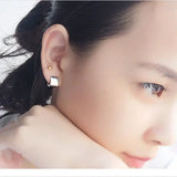 925 Silver Wide Square Stud Earrings Fine Jewelry