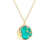 925 Silver Zircon Enamel Star Moon Necklace Pendant for Women