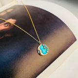 925 Silver Zircon Enamel Star Moon Necklace Pendant for Women