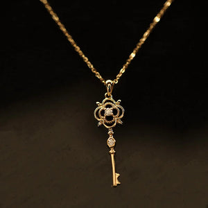 925 Silver Zircon Key Pendant Necklace 14K Light Womens Jewelry