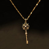 925 Silver Zircon Key Pendant Necklace 14K Light Womens Jewelry