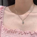925 Silver Moon Lock Pendant Necklace Wide Chain Fashionable Jewelry