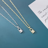 925 Silver Moon Lock Pendant Necklace Wide Chain Fashionable Jewelry