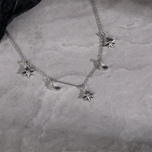 925 Silver Zircon Moon Star Choker Necklace Light Jewelry for Women