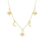 925 Silver Zircon Moon Star Choker Necklace Light Jewelry for Women