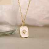 925 Silver Zircon Square Pendant Necklace Star Light Minimalist Jewelry