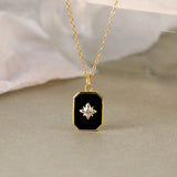 925 Silver Zircon Square Pendant Necklace Star Light Minimalist Jewelry