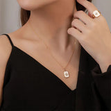 925 Silver Zircon Square Pendant Necklace Star Light Minimalist Jewelry