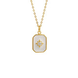 925 Silver Zircon Square Pendant Necklace Star Light Minimalist Jewelry
