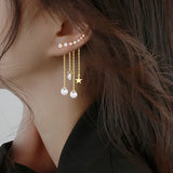925 Silver Zircon Tassel Earrings Long Chain Bohemia Jewelry