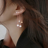 925 Silver Zircon Tassel Earrings Long Chain Bohemia Jewelry