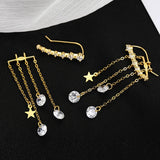 925 Silver Zircon Tassel Earrings Long Chain Bohemia Jewelry