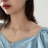 Sterling Silver Cross Rose Flower Necklace for Women - Romantic Faith Pendant