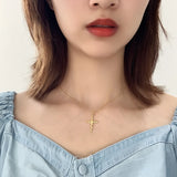 Sterling Silver Cross Rose Flower Necklace for Women - Romantic Faith Pendant