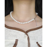 925 Silver 8mm Freshwater Pearl Choker Necklace Women Minimalist Jewelry