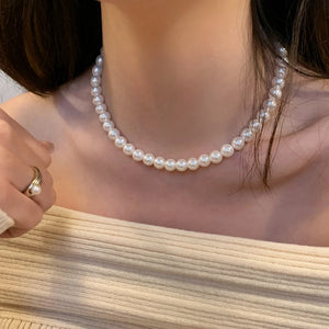 925 Silver 8mm Freshwater Pearl Choker Necklace Women Minimalist Jewelry