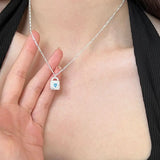 925 Silver Zircon Heart Lock Pendant Necklace for Women