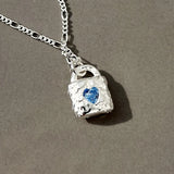 925 Silver Zircon Heart Lock Pendant Necklace for Women
