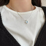 925 Silver Zircon Heart Pendant Necklace for Women Concave Minimalist Jewelry