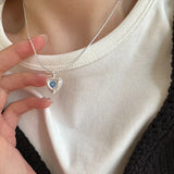925 Silver Zircon Heart Pendant Necklace for Women Concave Minimalist Jewelry