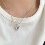 925 Silver Zircon Heart Pendant Necklace for Women Concave Minimalist Jewelry