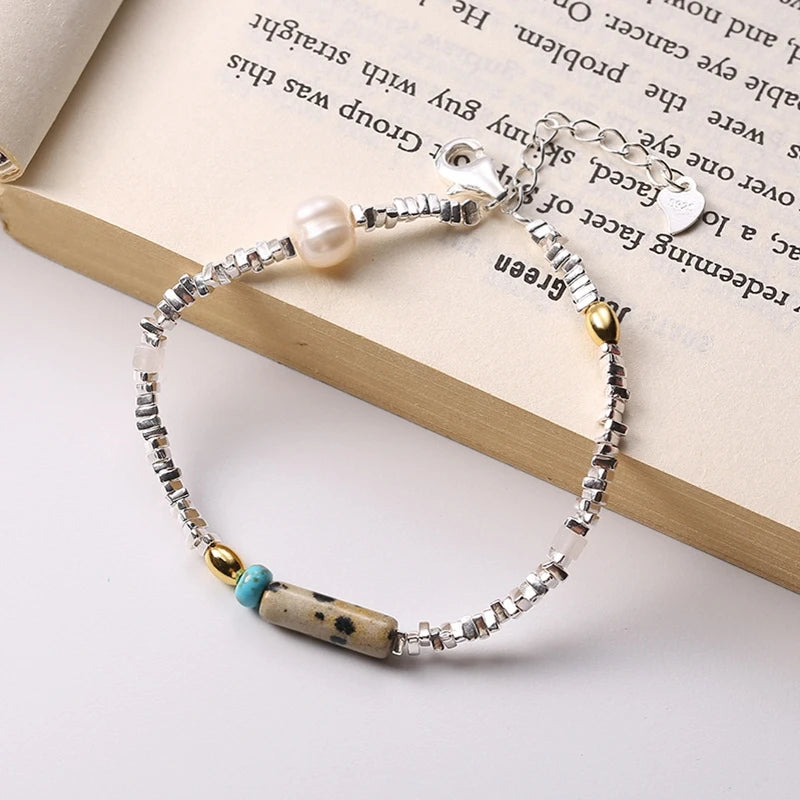 925 Silver Leopard Pearl Bracelet Natural Stone Fine Jewelry